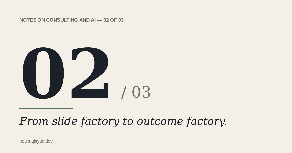 Featured image for "From slide factory to outcome factory: why consulting economics are changing"